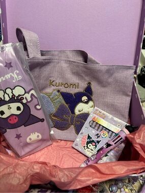 Kuromi Kids Lavender Tote Bag with Matching Stationery Set